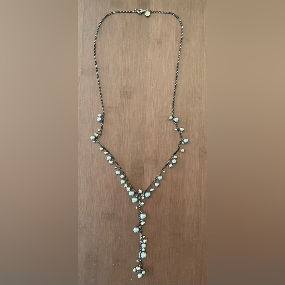 Long gray tone beaded necklace